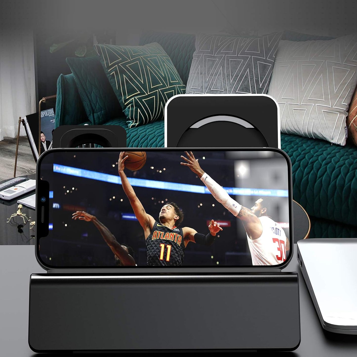 Aluminum Charging Stand for Apple Device 3 in 1 Charger Stand Holder Compatible with Magsafe Charger Iwatch Charger Airpods Pro/2/1 and Iphone Stand Holder(Charger & Cable Required)-Black